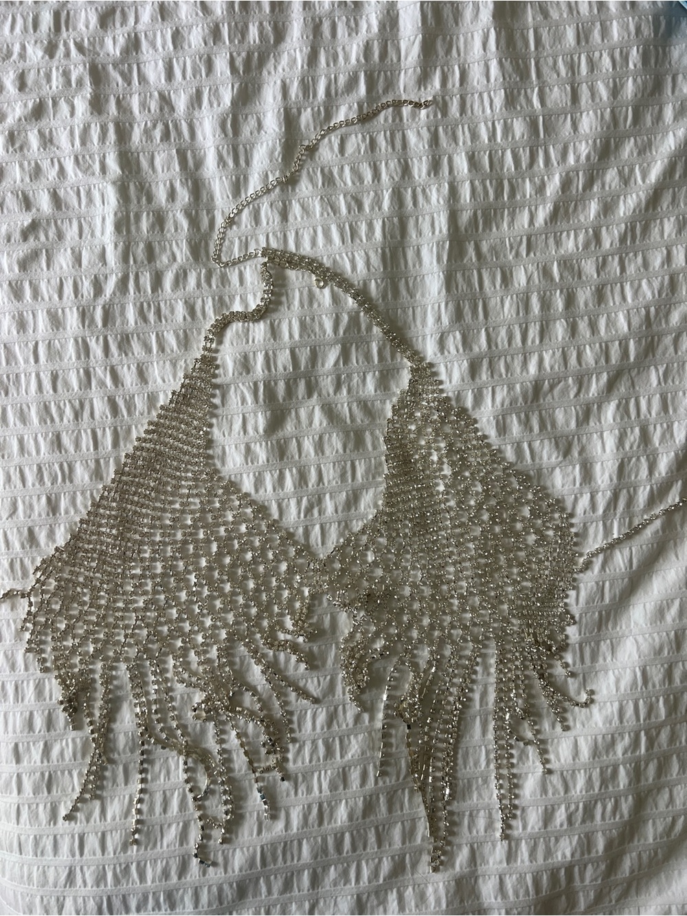 Rhinestone Fringe Chain Bra Top in Silver